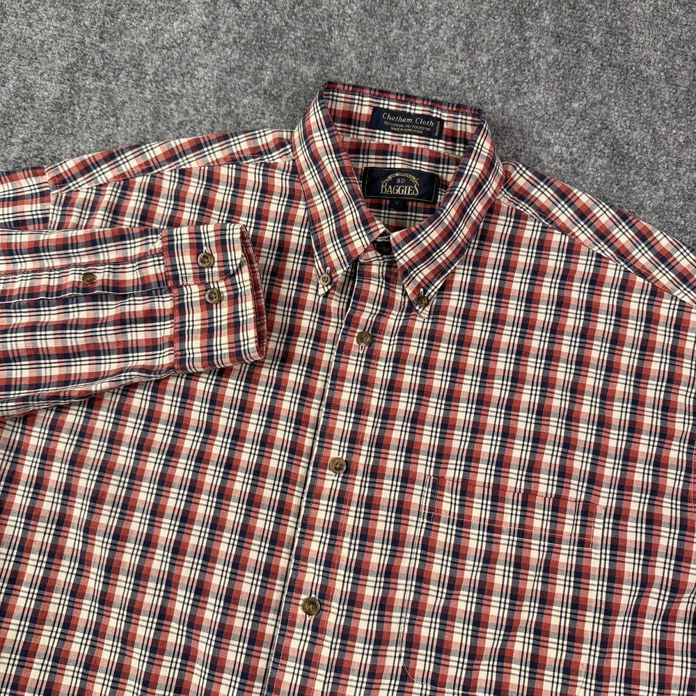 BD Baggies Mens Button Down Shirt Large Vintage Chatham Cloth Plaid Hong Kong